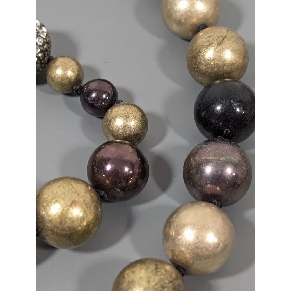 Bronze‎ Tone Black Bead Chunky Magnetic Clasp Rhinestone Necklace Bracelet Set